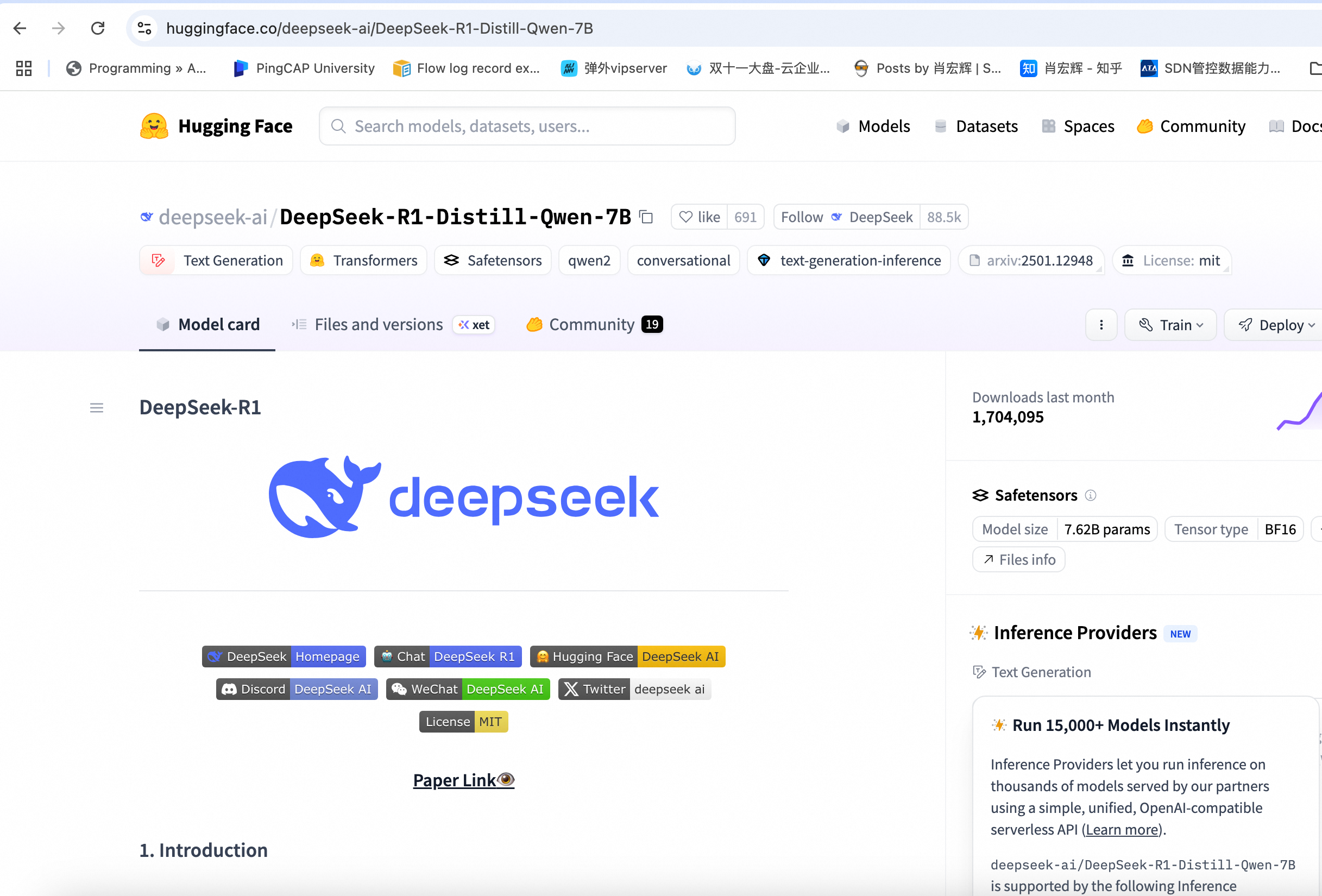 huggingface model deepseek-ai/DeekSeek-R1-Distill-Qwen-7B